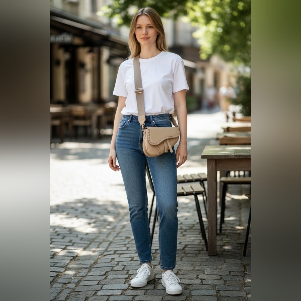 Stunning Saddle Bag Soulder Crossbody Whipstich Bag Cream